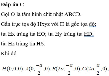 Cho hình chóp SABCD có đáy là hình chữ nhật, AB=2a, BC=a. Hình chiếu vuông góc của S trên (ABCD) là trung điểm H của AD, SH=a32. Tính diện tích mặt cầu ngoại tiếp hình chóp SABCD