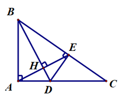 Cho ∆ABC vuông tại A, tia phân giác \[\widehat B\] cắt AC tại D. Kẻ DE ⊥ BC tại E. Gọi H là giao điểm của BD và AE. Đường thẳng BH vuông góc với đường thẳng nào trong các đường thẳng sau đây.