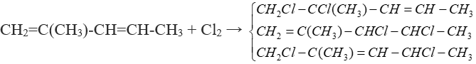 Ankađien X + Cl<sub>2 </sub>→ CH<sub>2</sub>ClC(CH<sub>3</sub>)=CH-CHCl-CH<sub>3</sub>. Vậy X là