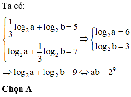 Cho a, b > 0, nếu log8a+log4b2=5; log4a2+log8b=7 thì giá trị của ab bằng