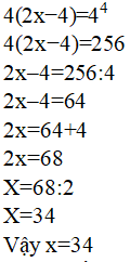 Số tự nhiên x cho bởi: 4(2x - 4) = 44. Giá trị của x là: