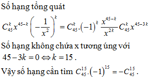 Số hạng không chứa x trong khai triển x-1x245 là: