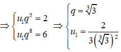 Cho cấp số nhân (u<sub>n</sub>) biết u<sub>6</sub> = 2 và u<sub>9</sub> = 6. Giá trị của u<sub>21</sub> bằng