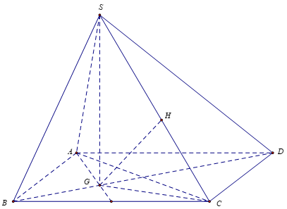 Cho hình chóp S.ABCD có đáy là hình thoi tâm O cạnh a, ABC^=60∘, SA=SB=SC=2a. Tính khoảng cách giữa AB và SC.