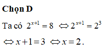 Tìm tập nghiệm S của phương trình 2x+1=8