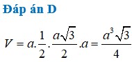 Thể tích V của khối lăng trụ tam giác đều có tất cả các cạnh bằng a là.