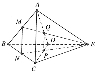 Cho tứ diện đều ABCD có cạnh bằng a. Gọi M, N lần lượt là trung điểm của các cạnh AB, BC và E là điểm đối xứng với B qua D. Mặt phẳng (MNE) chia khối tứ diện ABCD thành hai khối đa diện, trong đó khối chứa điểm A có thể tích V. Tính V.