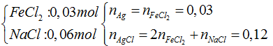 Điện phân dung dịch X gồm FeCl<sub>2</sub> và NaCl (tỉ lệ mol tương ứng là 1 : 2) với điện cực trơ màng ngăn xốp thu được dung dịch Y chứa hai chất tan, biết khối lượng dung dịch X lớn hơn khối lượng dịch Y là 4,54 gam. Dung dịch Y hòa tan tối đa 0,54 gam Al. Mặt khác dung dịch X tác dụng với lượng dư dung dịch AgNO<sub>3</sub> thu được m gam kết tủa. Giá trị m là