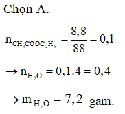 Đốt cháy hết 8,8 gam CH<sub>3</sub>COOC<sub>2</sub>H<sub>5</sub> thu được m gam H<sub>2</sub>O. Giá trị của m là