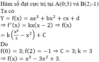 Cho hàm số bậc ba y=ax3+bx2+cx+d có đồ thị nhận hai điểm A(0;3) và B(2;-1) làm hai điểm cực trị. Khi đó số điểm cực trị của hàm số y=|ax2|x|+bx2+c|x|+d| là