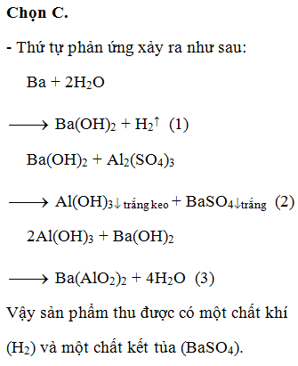 Cho kim loại Ba dư vào dung dịch Al<sub>2</sub>(SO<sub>4</sub>)<sub>3</sub>, thu được sản phẩm có