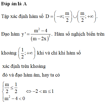 Tìm m để hàm số y=mx-2m-2x nghịch biến trên khoảng 12;+∞