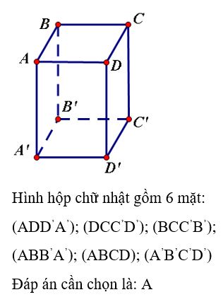 Cho hình hộp chữ nhật ABCD. A<sup>’</sup>B<sup>’</sup>C<sup>’</sup>D<sup>’</sup>. Mặt phẳng nào sau đây không là mặt của hình hộp chữ nhật: