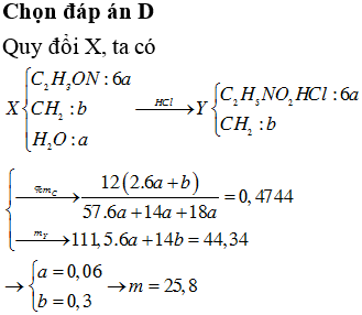 Hexapeptit mạch hở X (được tạo nên từ các gốc của các α- amino axit là glyxin, alanin và valin) trong đó cacbon chiếm 47,44% về khối lượng. Thủy phân hoàn toàn m gam X trong dung dịch HCl vừa đủ thu được dung dịch Y chứa 44,34 gam muối. Giá trị của m là