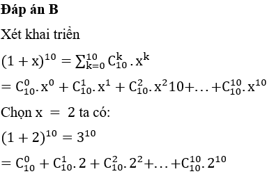 Tính tổng S=C100+2.C101+22.C102+...+210.C1010