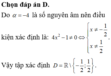 Tìm tập xác định của hàm số y=(4x<sup>2</sup>-1)-4