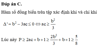 Cho hàm số bậc 3 y=ax3+bx2+cx+d có đồ thị như hình vẽ. Giá trị nhỏ nhất của biểu thức P=a3+c2+b+1 là :