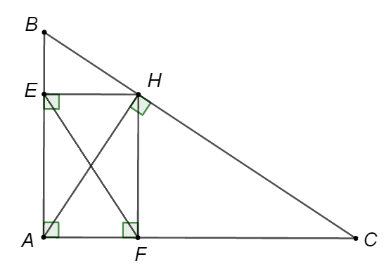 Cho tam giác \[ABC\] vuông tại \[A\] đường cao \[AH\]. Kẻ \[HE\] vuông góc với \[AB\] tại \[E\], kẻ \[HF\] vuông góc với \[AC\] tại \[F\]. Chọn câu đúng: