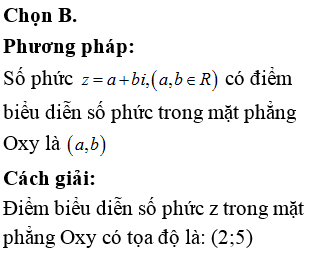 Cho số phức z=2+5i Điểm biểu diễn số phức z trong mặt phẳng Oxy có tọa độ là: