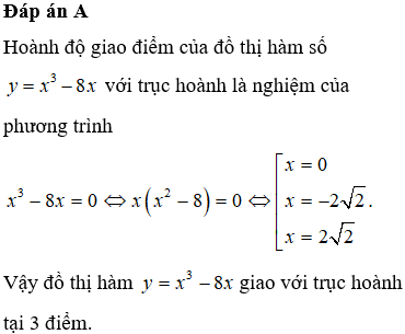 Cho hàm số y=x3−8x. Số giao điểm của đồ thị hàm số và trục hoành là