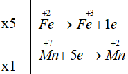 Cho sơ đồ phản ứng: KMnO4+FeSO4+H2SO4→Fe2SO43+K2SO4+MnSO4+H2O Hệ số của chất oxi hóa và chất khử trong phản ứng trên lần lượt là :
