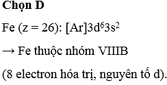 Trong bảng tuần hoàn các nguyên tố hóa học, nguyên tố F26e thuộc nhóm