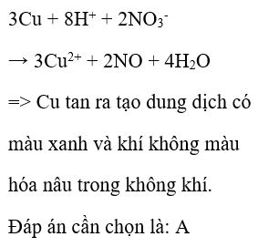 Cho mảnh Cu vào ống nghiệm đựng HNO<sub>3</sub> và HCl. Hiện tượng quan sát được là