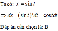 Nếu có x=sint thì: