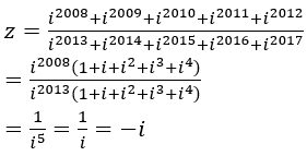 Phần thực và phần ảo của số phức z=i2008+i2009+i2010+i2011+i2012i2013+i2014+i2015+i2016+i2017