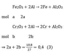 Khi cho 41,4 gam hỗn hợp X gồm Fe<sub>2</sub>O<sub>3</sub>, Cr<sub>2</sub>O<sub>3</sub> và Al<sub>2</sub>O<sub>3</sub> tác dụng với dung dịch NaOH đặc (dư), sau phản ứng thu được chất rắn có khối lượng 16 gam. Để khử hoàn toàn 41,4 gam X bằng phản ứng nhiệt nhôm phải dùng 10,8 gam Al. Thành phần % theo khối lượng của Cr<sub>2</sub>O<sub>3</sub> trong hỗn hợp X là (giả thiết các phản ứng đều xảy ra hoàn toàn)