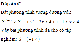 Tập nghiệm của bất phương trình 2x2−3x<16 là