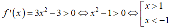 Cho hàm số f(x)=x3 -3x+2018. Tập nghiệm của bất phương trình f'(x) > 0 là: