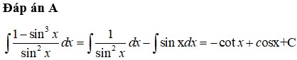 Tìm nguyên hàm của hàm số f(x)=1-sin3 xsin2 x.