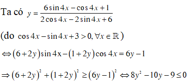 Gọi S là miền giá trị của hàm số y=6sin4x-cos4x+12cos4x-2sin4x+6 . Khi đó số phần tử thuộc S là