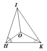Cho tam giác IHK có hai tia phân giác của góc H và góc K cắt nhau tại O. Khẳng định nào sau đây là đúng?