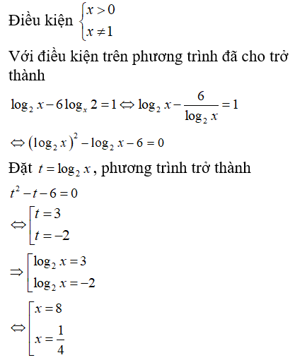 Biết phương trình log2x−logx64=1 có hai nghiệm phân biệt. Khi đó tích hai nghiệm này bằng