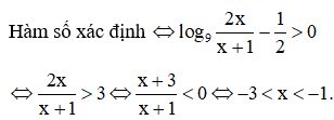 Gọi D là tập xác định của hàm số y=2017log92xx+1−12. Khi đó tập D là