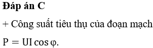 Đặt một điện áp xoay chiều có giá trị hiệu dụng U vào hai đầu đoạn mạch RLC nối tiếp, cường độ dòng điện trong đoạn mạch có giá trị hiệu dụng là I và lệch pha so với điện áp giữa hai đầu đoạn mạch một góc φ. Công suất tiêu thụ điện của đoạn mạch là