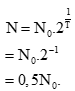 Ban đầu có N0 hạt nhân của một mẫu chất phóng xạ nguyên chất có chu kì bán rã T. Sau khoảng thời gian t = T. Kể từ thời gian ban đầu, số hạt nhân chưa bị phân rã của mẫu chất phóng xạ này là: