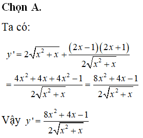 Đạo hàm của hàm số y = (2x-1)x2+x là