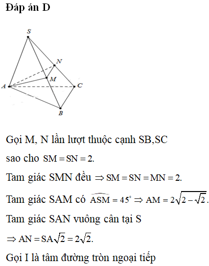 Cho hình chóp S.ABC có SA=2, SB=3, SC=4. Góc ASB⏜=450, BSC⏜=600. Tính khoảng cách từ điểm B đến mặt phẳng (SAC).