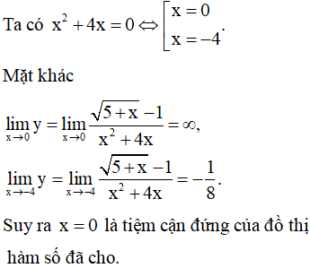 Tìm tất cả các tiệm cận đứng của đồ thị hàm số y=5+x−1x2+4x