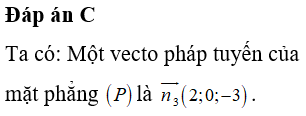 Trong không gian Oxyz, cho mặt phẳng (P): 2x - 3z + 1= 0. Tìm một vecto pháp tuyến của mặt phẳng (P)