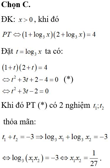 Tích các nghiệm của phương trình log33x.log39x=4 là