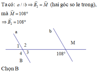 Chọn đáp án đúngCho hình bên dưới biết a//b. Tính số đo của B2^