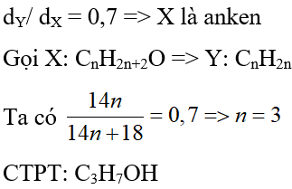 Đun nóng m<sub>1</sub> gam ancol no, đơn chức, mạch hở X với H<sub>2</sub>SO<sub>4</sub> đặc ở nhiệt độ thích hợp thu được m<sub>2</sub> gam chất hữu cơ Y. Tỉ khối hơi của Y so với X bằng 0,7. Hiệu suất của phản ứng đạt 100%. X có công thức phân tử là: