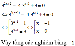 Tổng các nghiệm của phương trình 32x+2-4.3x+1+3=0 là