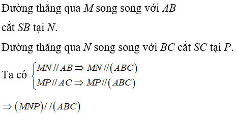 Cho hình chóp S.ABC có đáy ABC thỏa mãn AB=AC=4,BAC^=30∘. Mặt phẳng (P) song song với (ABC) cắt SA tại M sao cho SM=2MA. Diện tích thiết diện của (P) và hình chóp S.ABC bằng bao nhiêu ?