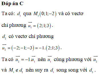 Trong không gian với hệ tọa độ Oxyz, cho hai đường thẳng d1:x2=y−11=z+23 và d2:x=−1−2ty=−tz=1−3t, t là tham số. Vị trí tương đối giữa d<sub>1</sub> và d<sub>2</sub> là: