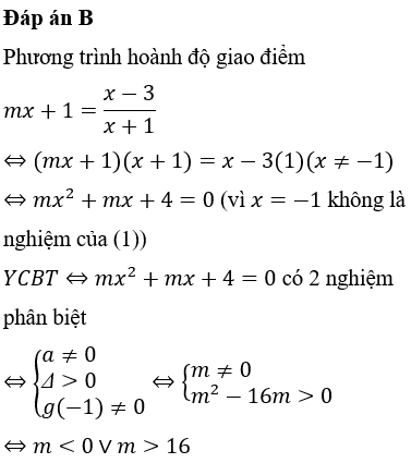 Tìm tập hợp tất cả các giá trị của tham số m sao cho đường thẳng y= mx+ 1 cắt đồ thị của hàm số y=x-3x+1 tại hai điểm phân biệt